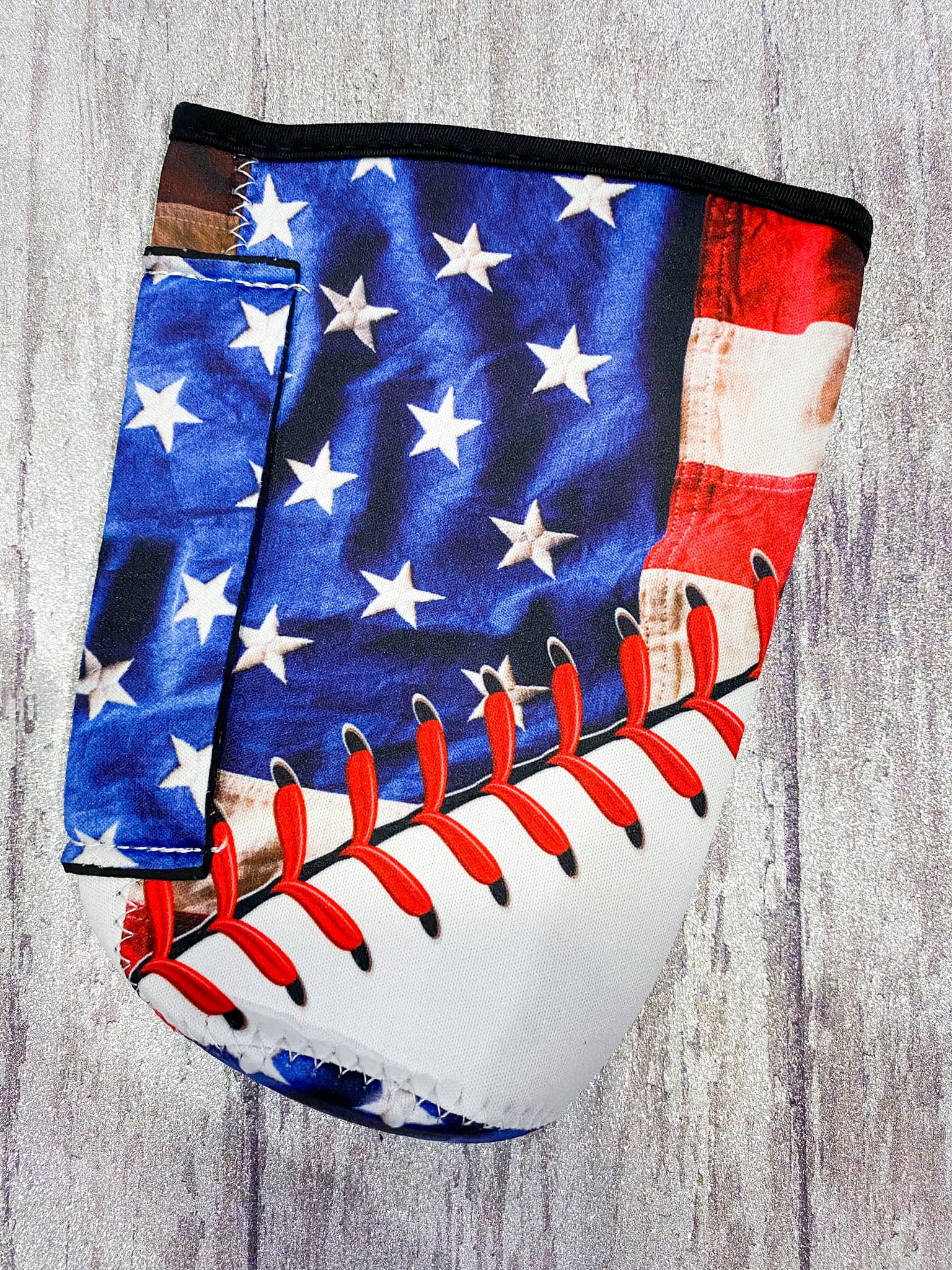 Neoprene 30 oz Flag Baseball Koozie with Handle